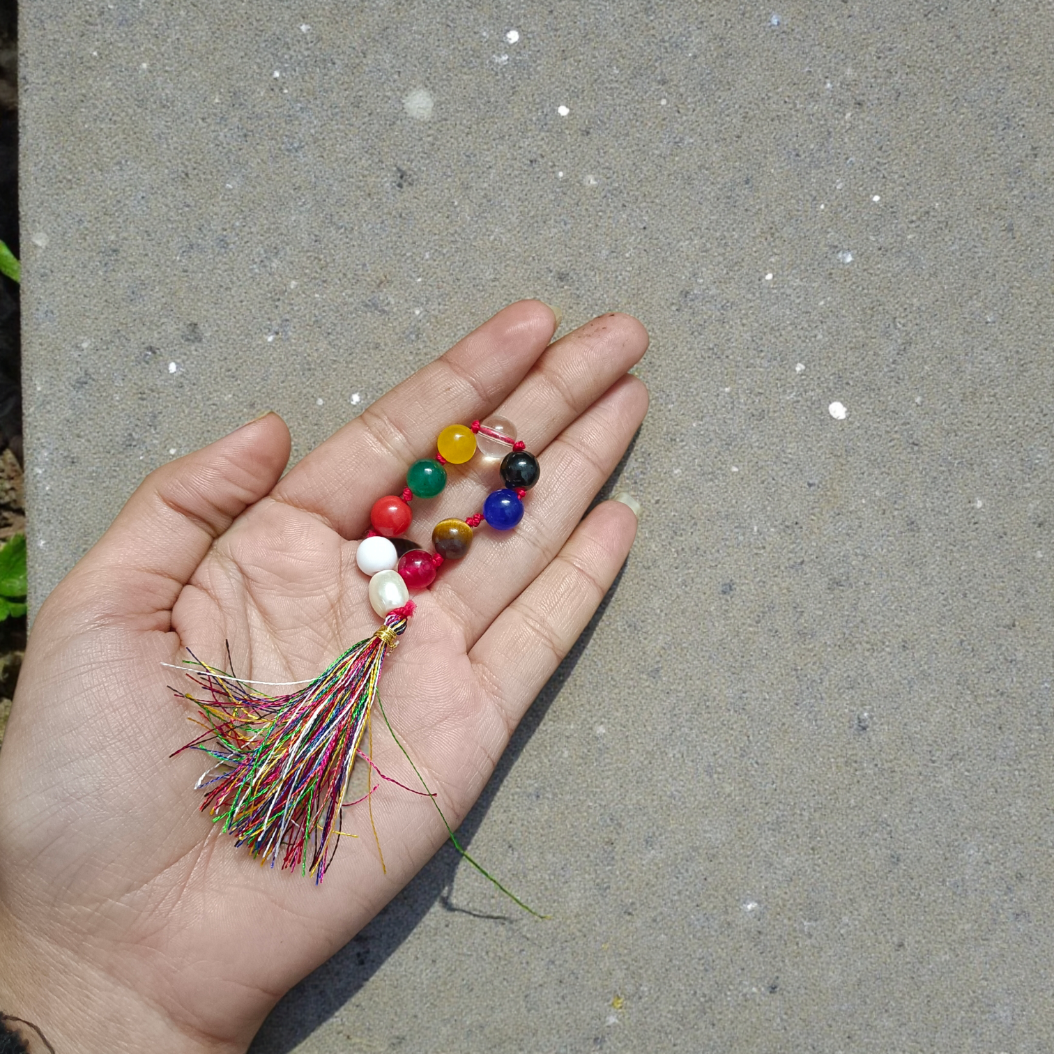Natural Navratan Finger Mala 9+1 Beads, lab-certified multi-stone beads, spiritual meditation and prayer accessory