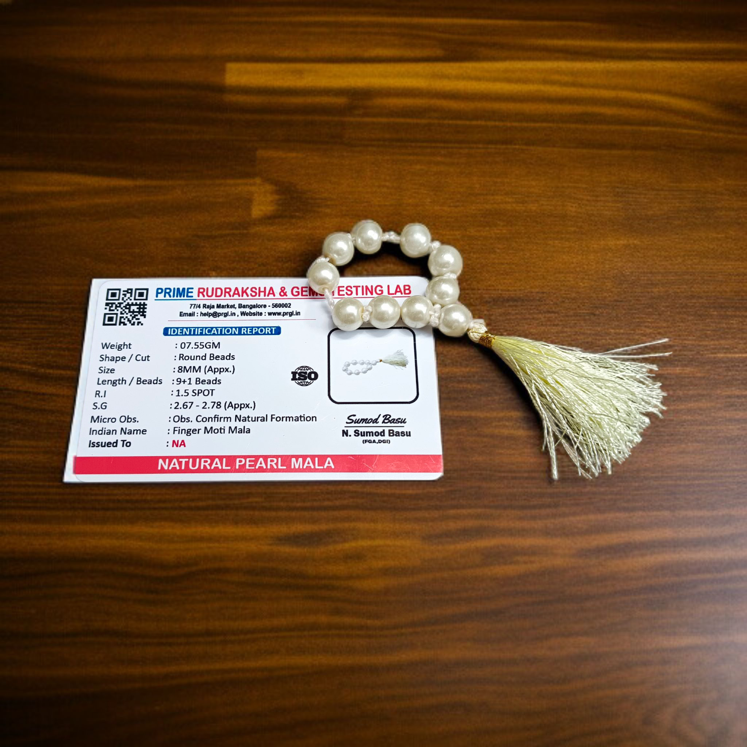 Natural Pearl (Moti) Finger Mala with 9+1 8mm beads, lab certified, ideal for meditation, chanting, and mindfulness practices – handcrafted and authentic