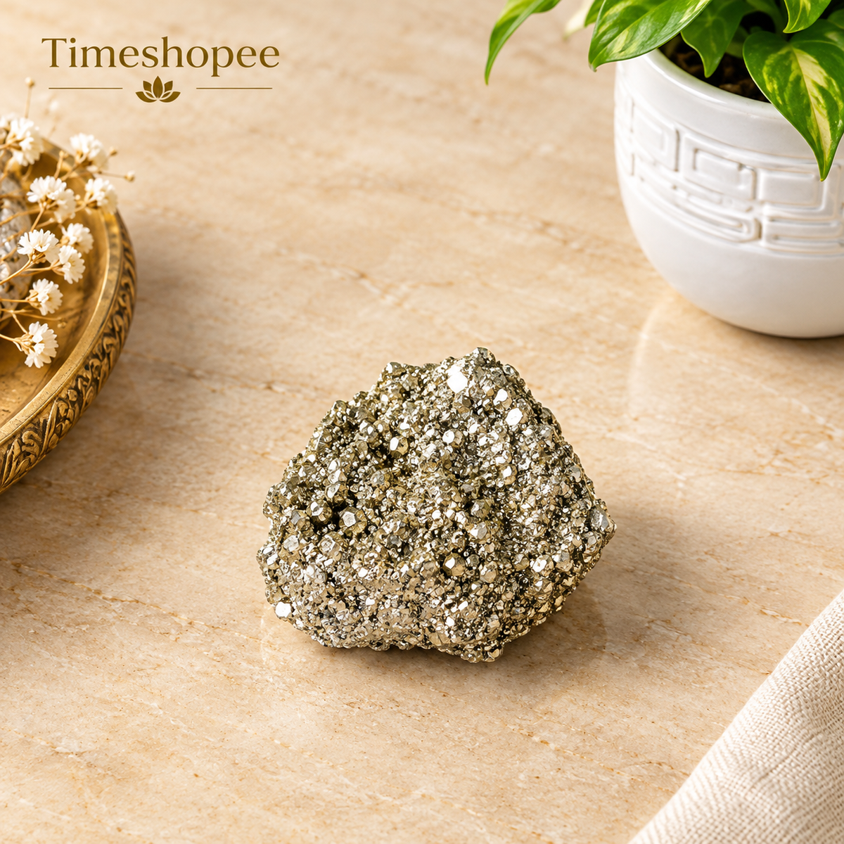Natural certified raw pyrite crystal cluster for wealth, manifestation, vastu, healing, and protection