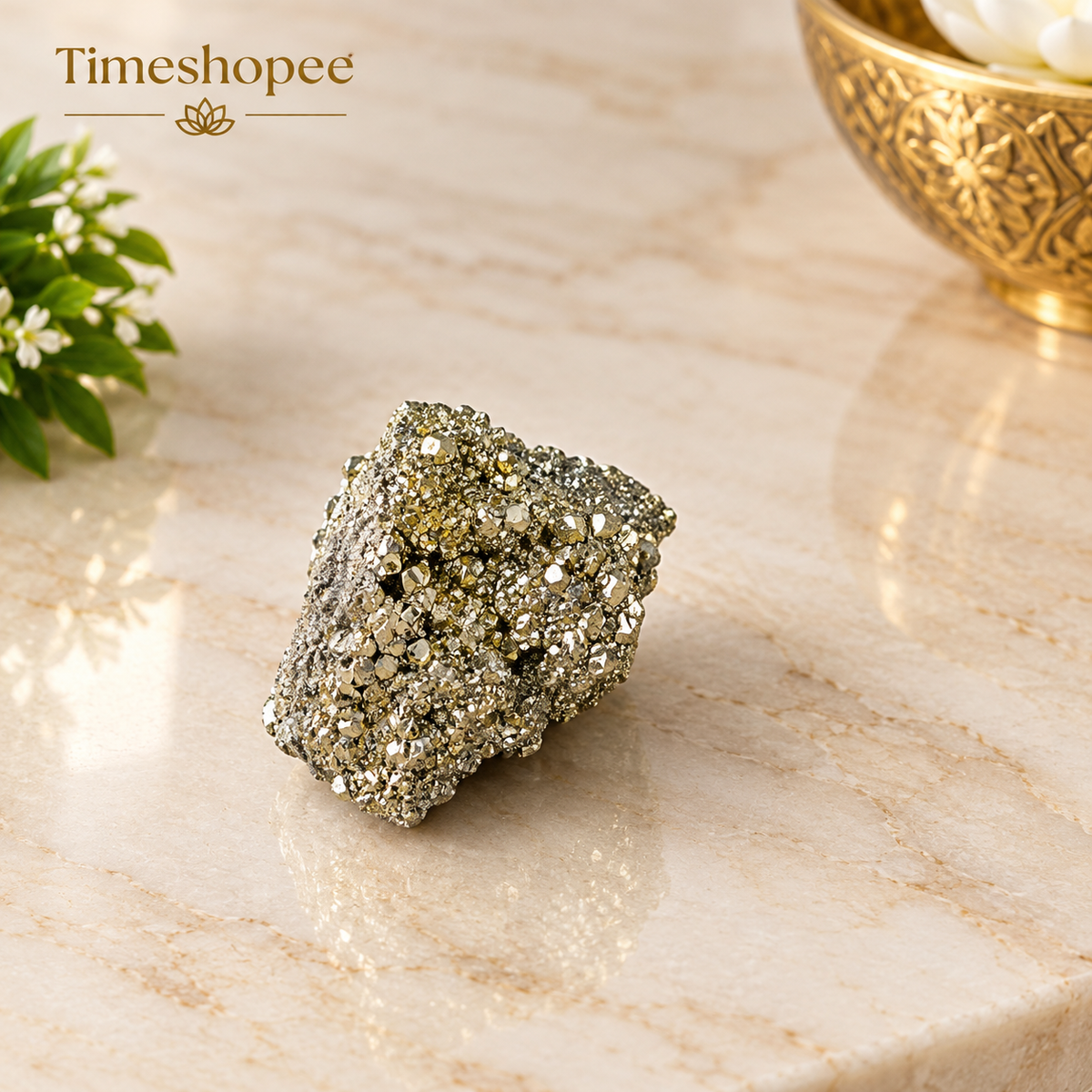 Natural certified raw pyrite crystal cluster for wealth, manifestation, vastu, healing, and protection