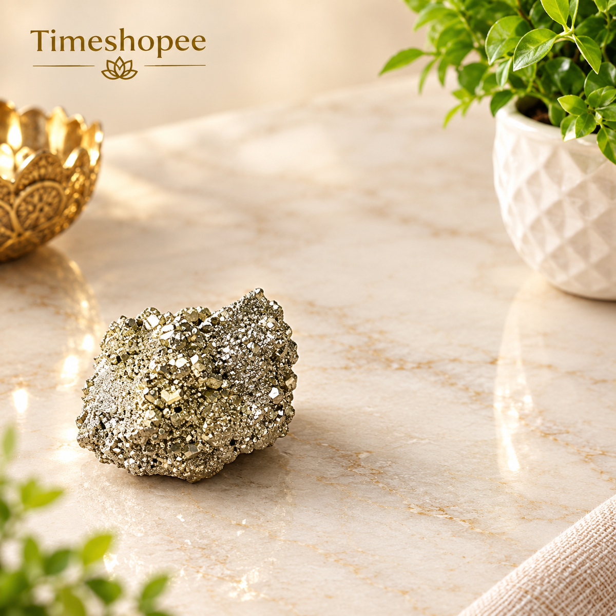 Natural certified raw pyrite crystal cluster for wealth, manifestation, vastu, healing, and protection