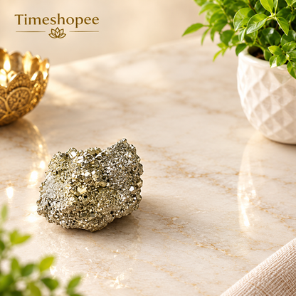 Natural certified raw pyrite crystal cluster for wealth, manifestation, vastu, healing, and protection