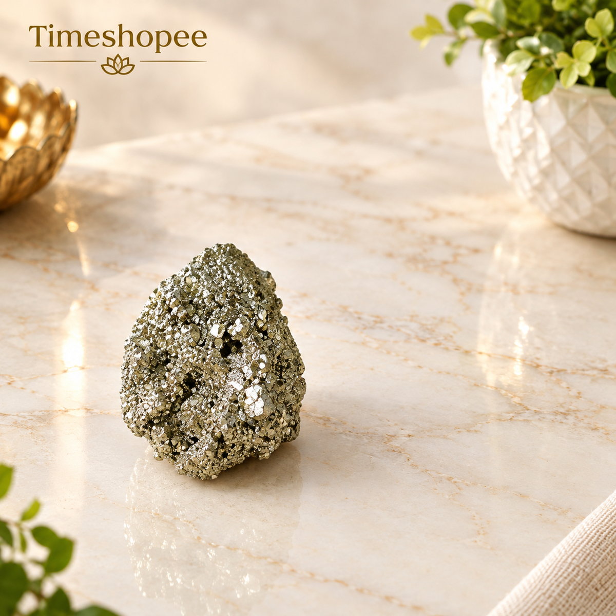 Natural certified raw pyrite crystal cluster for wealth, manifestation, vastu, healing, and protection