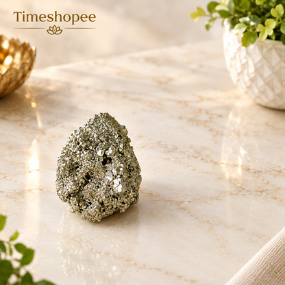 Natural certified raw pyrite crystal cluster for wealth, manifestation, vastu, healing, and protection