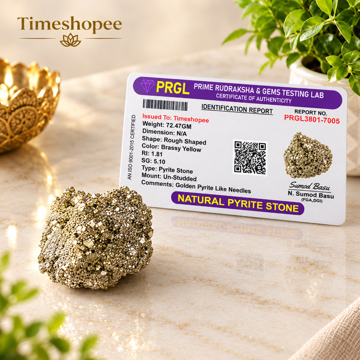 Natural certified raw pyrite crystal cluster for wealth, manifestation, vastu, healing, and protection