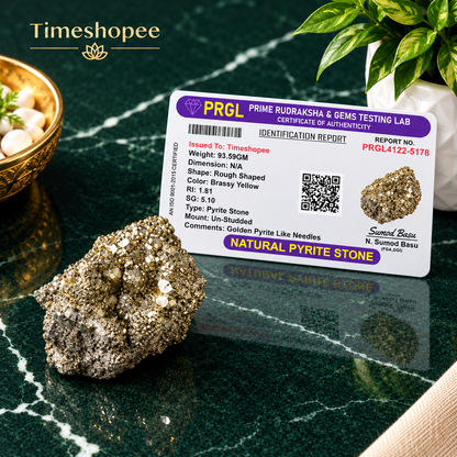 Natural certified raw pyrite crystal cluster for wealth, manifestation, vastu, healing, and protection