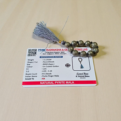 Natural Pyrite Finger Mala with 9+1 Beads, 8mm Size – Lab Certified Meditation and Chanting Stone Beads from Timeshopee