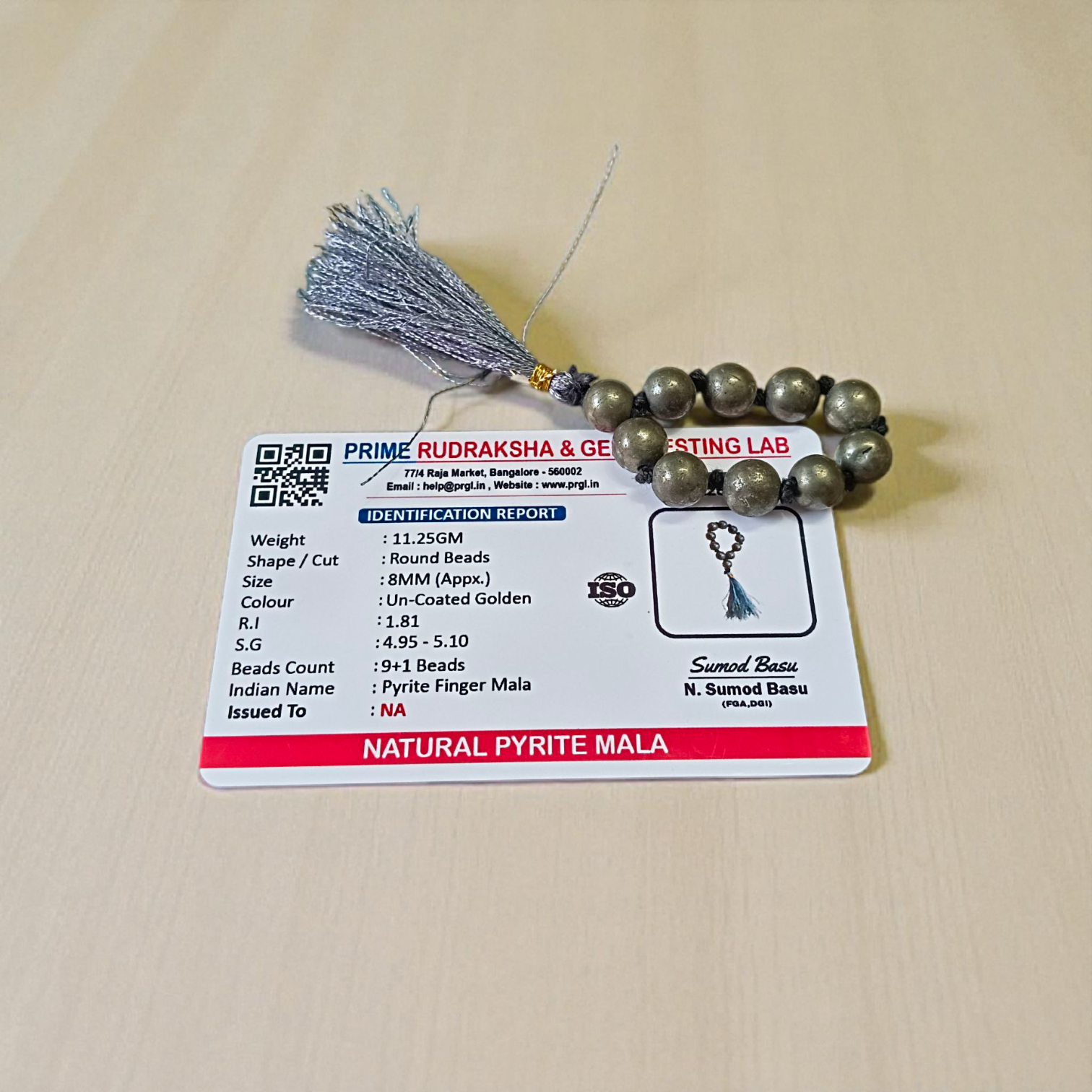 Natural Pyrite Finger Mala with 9+1 Beads, 8mm Size – Lab Certified Meditation and Chanting Stone Beads from Timeshopee