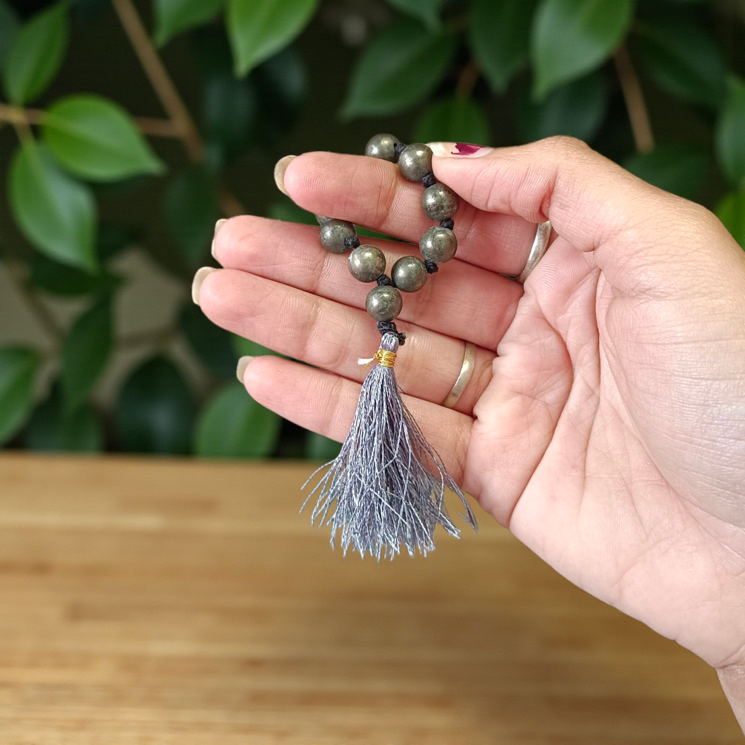 Natural Pyrite Finger Mala with 9+1 Beads, 8mm Size – Lab Certified Meditation and Chanting Stone Beads from Timeshopee