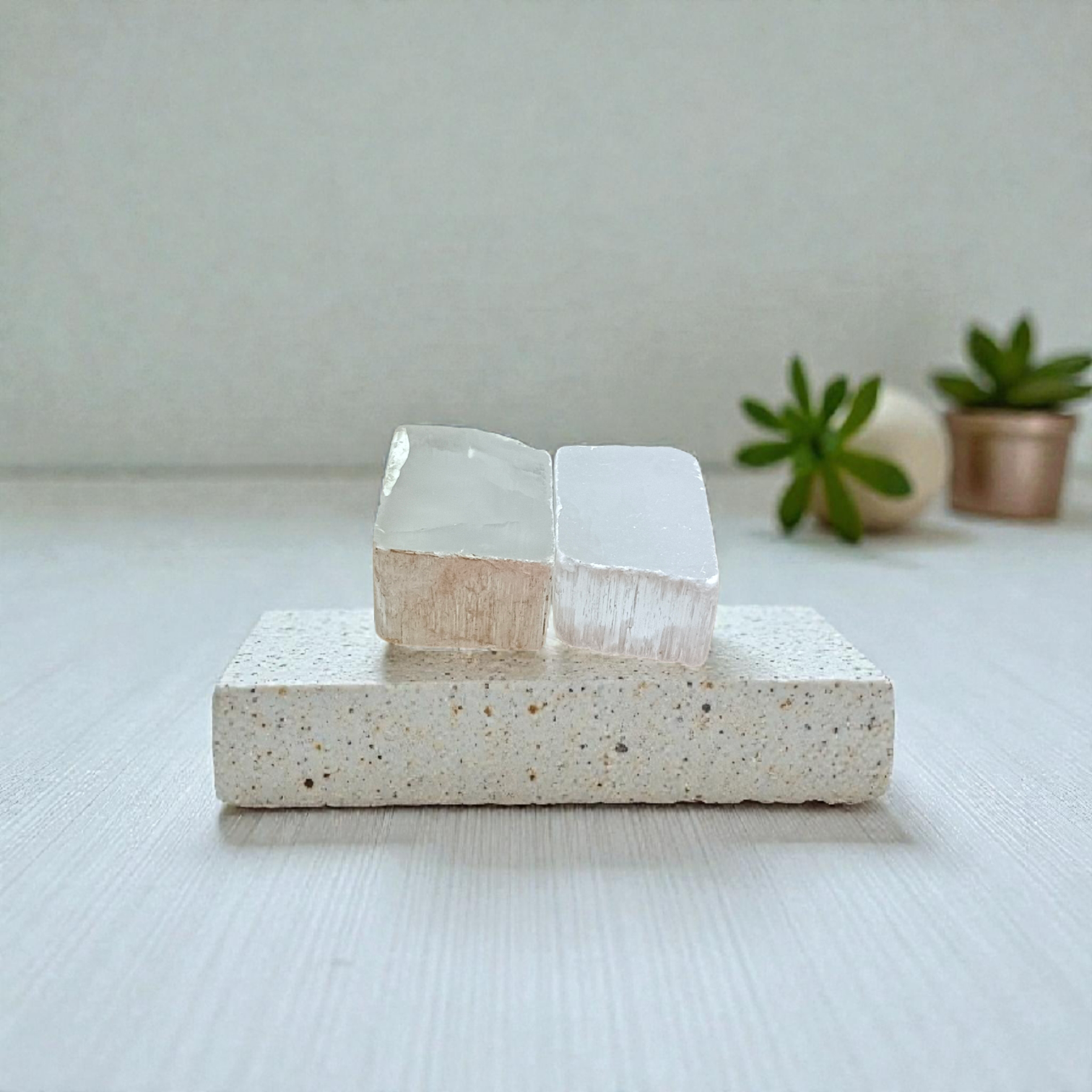 Natural Quartz Stone Set of 2 polished clear crystals for healing, focus, clarity, and daily chakra balancing