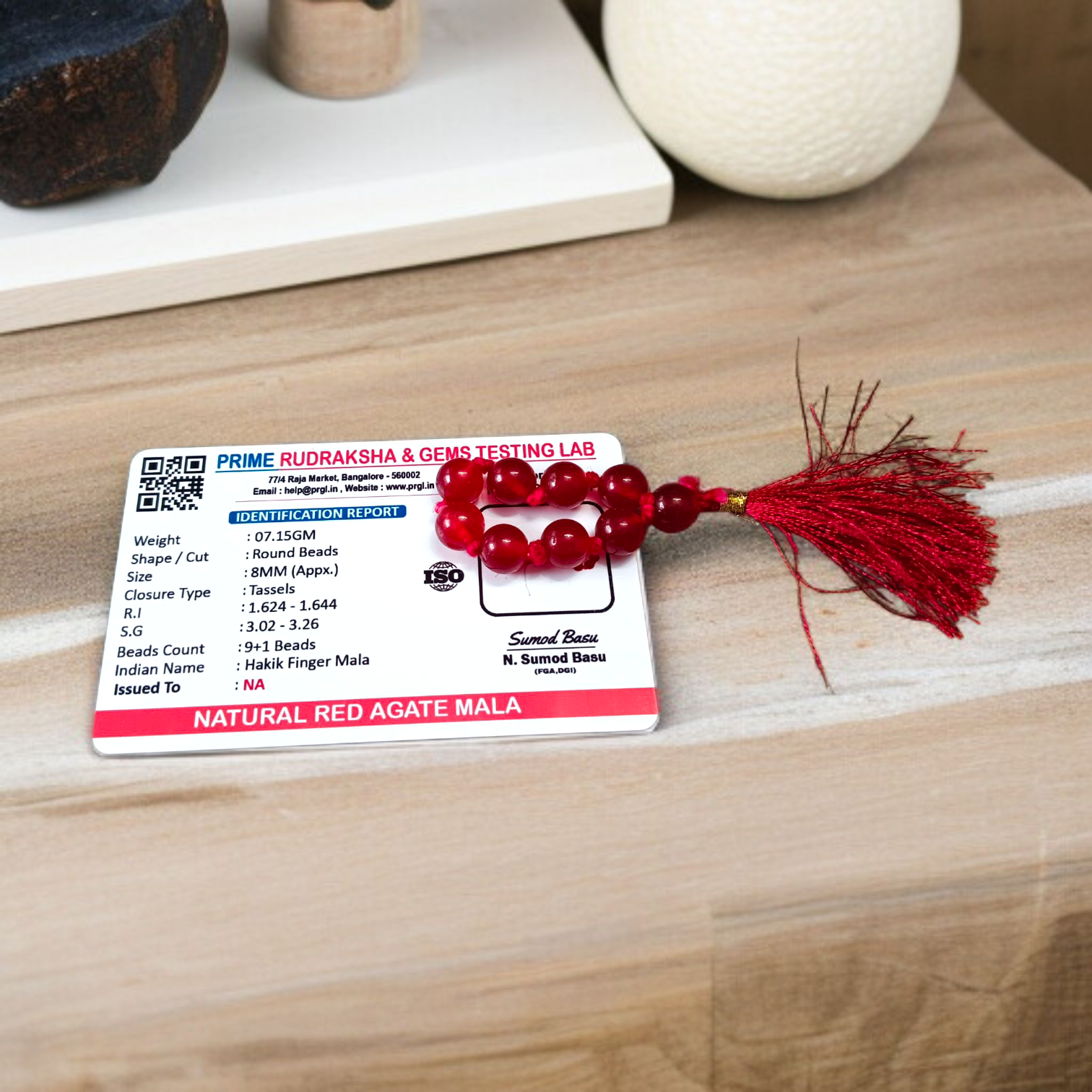 Natural Red Agate Finger Mala 9+1 Beads (Red Hakik), 8mm Size – Lab Certified Healing and Meditation Beads from Timeshopee