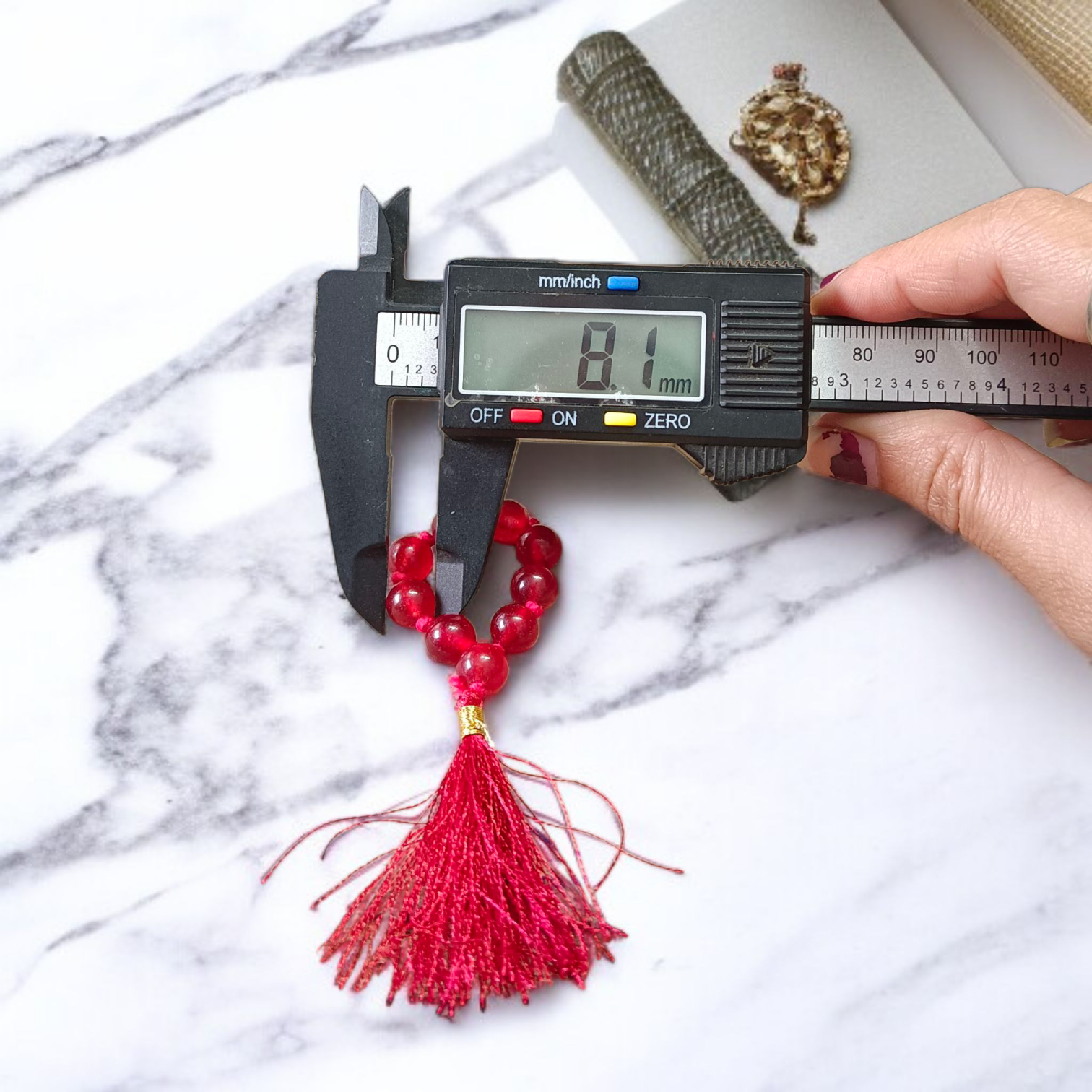 Natural Red Agate Finger Mala 9+1 Beads (Red Hakik), 8mm Size – Lab Certified Healing and Meditation Beads from Timeshopee