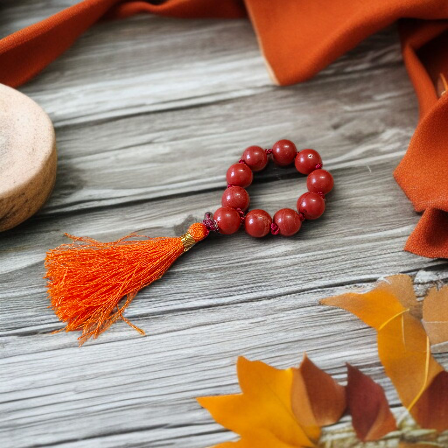 Natural Red Jasper Finger Mala with 9+1 beads, 8MM, used for meditation, prayer, and Reiki sessions
