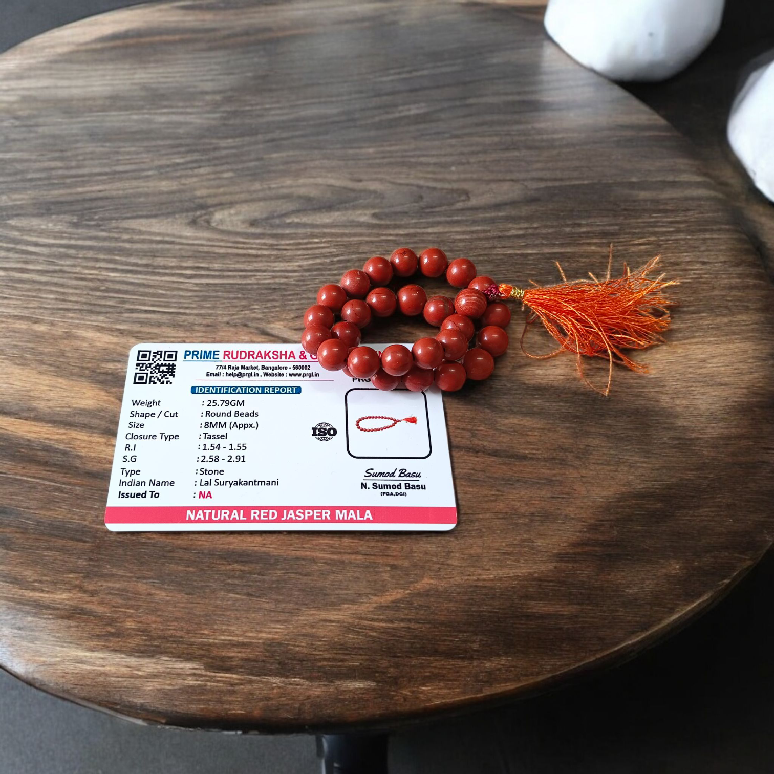 Natural Red Jasper Mala with 108+1 and 27+1 beads, 8mm size, lab-certified, used for meditation and mantra chanting