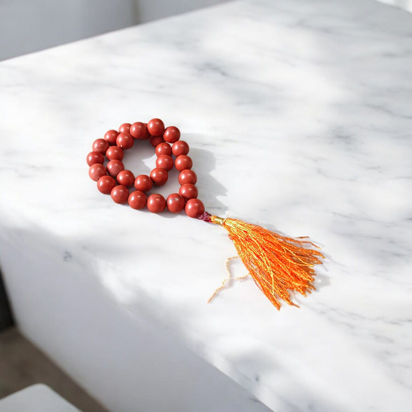 Natural Red Jasper Mala with 108+1 and 27+1 beads, 8mm size, lab-certified, used for meditation and mantra chanting