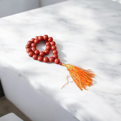 Natural Red Jasper Mala with 108+1 and 27+1 beads, 8mm size, lab-certified, used for meditation and mantra chanting
