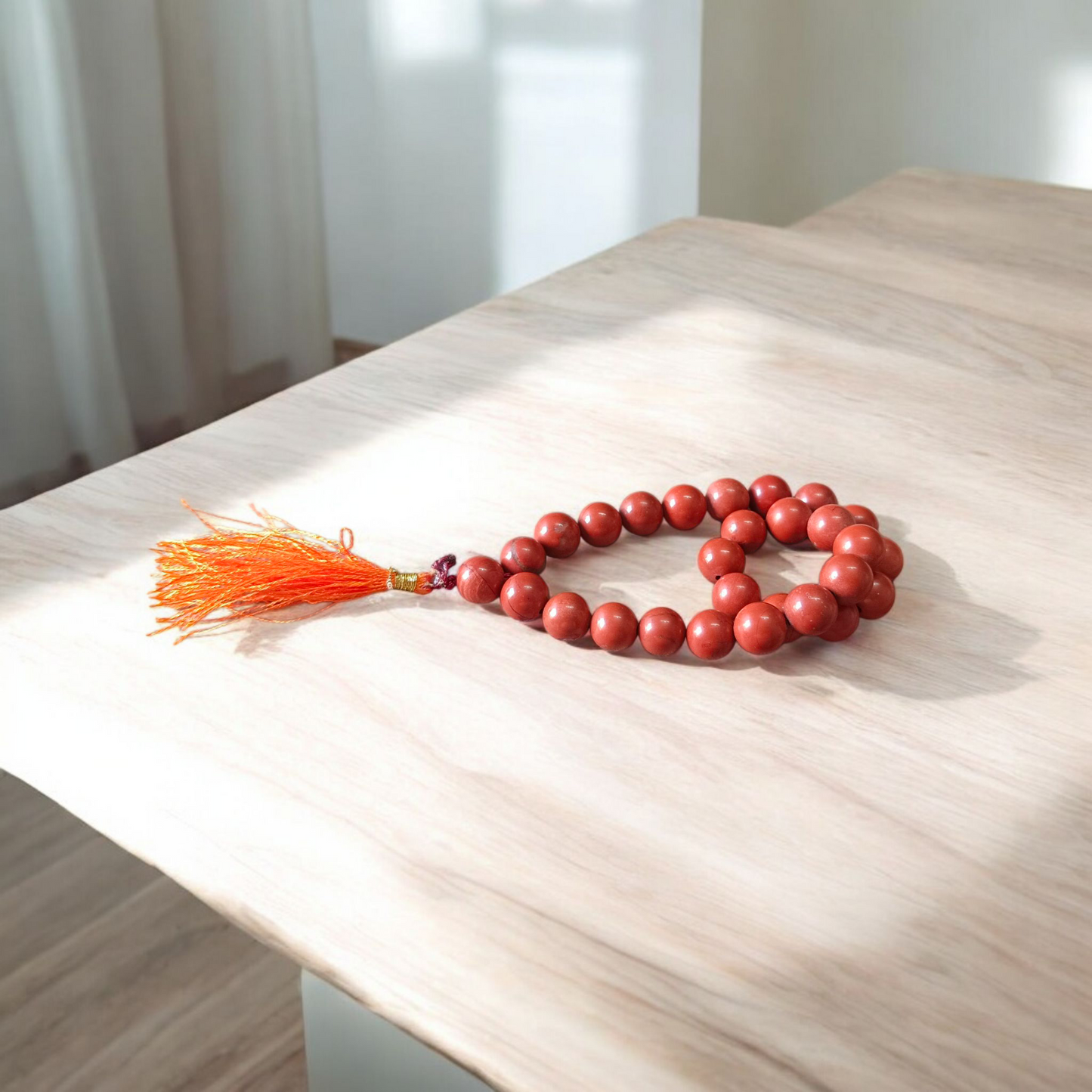 Natural Red Jasper Mala with 108+1 and 27+1 beads, 8mm size, lab-certified, used for meditation and mantra chanting