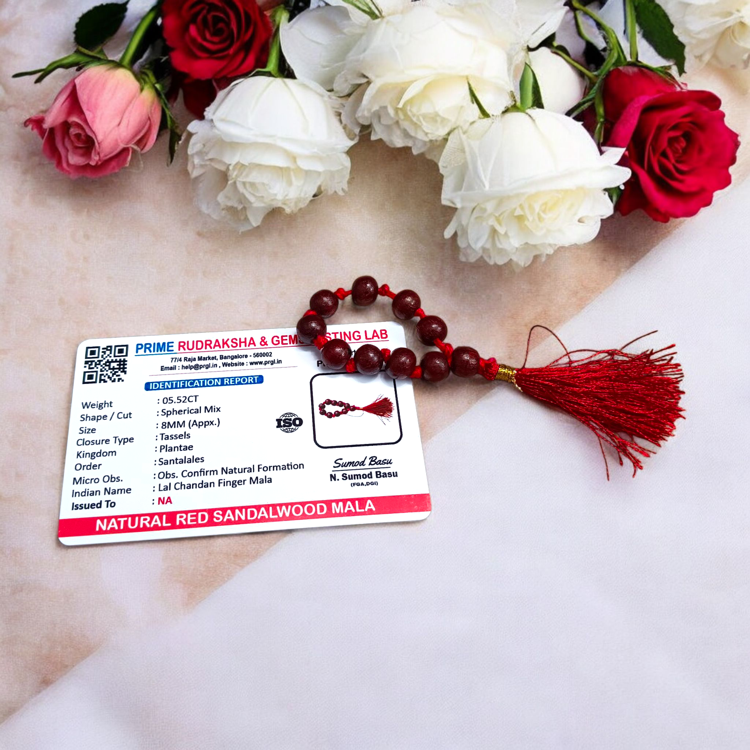 Natural Red Sandalwood (Lal Chandan) Finger Mala 9+1 Beads, 8mm Size – Lab Certified Meditation and Spiritual Practice Beads from Timeshopee