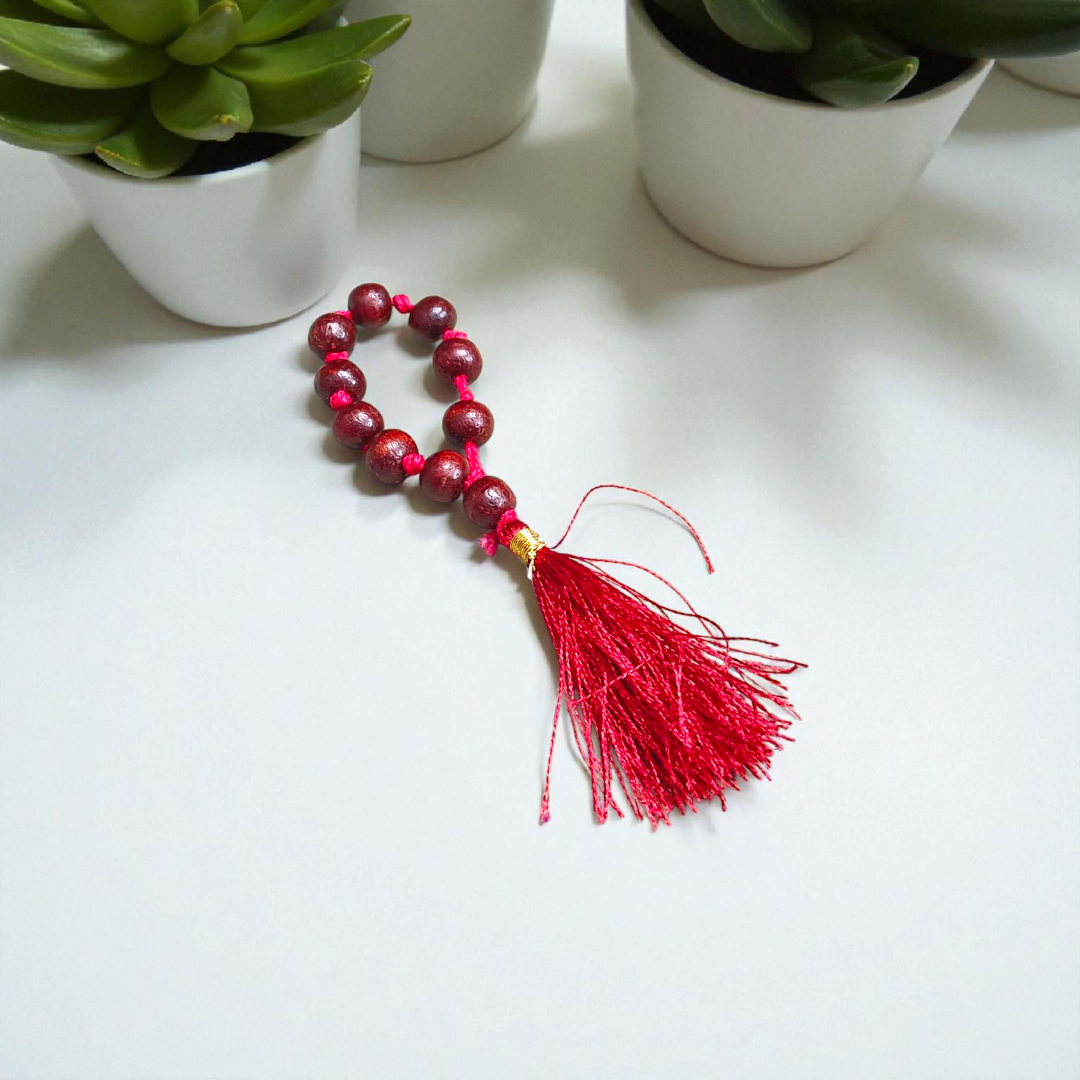 Natural Red Sandalwood (Lal Chandan) Finger Mala 9+1 Beads, 8mm Size – Lab Certified Meditation and Spiritual Practice Beads from Timeshopee