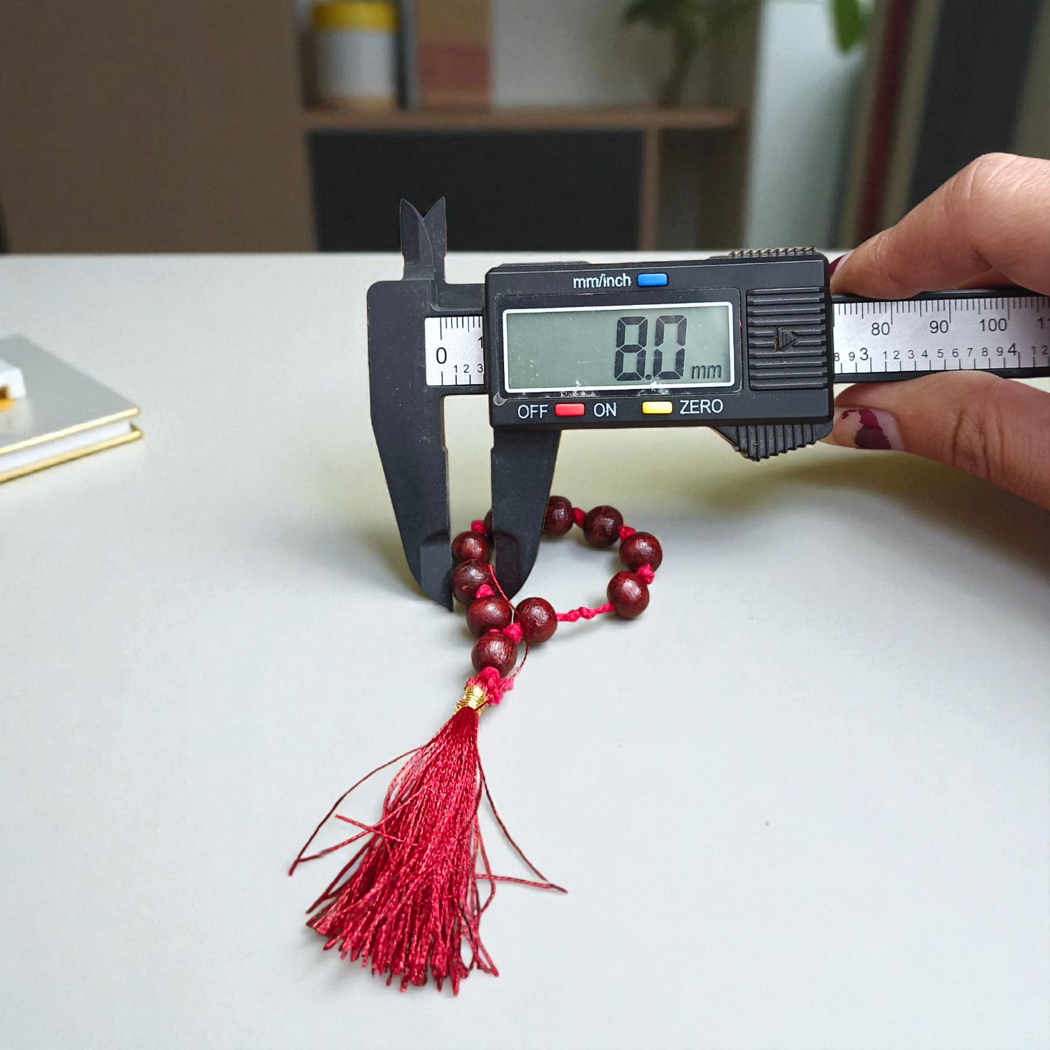 Natural Red Sandalwood (Lal Chandan) Finger Mala 9+1 Beads, 8mm Size – Lab Certified Meditation and Spiritual Practice Beads from Timeshopee