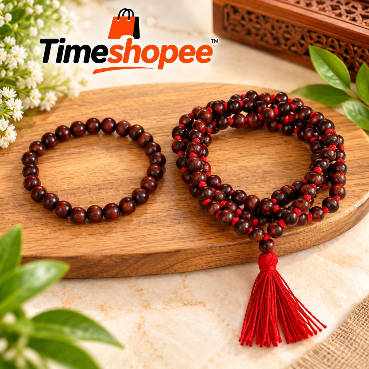 Natural Red Sandalwood Mala & Bracelet Combo | Lal Chandan | Lab Certified
