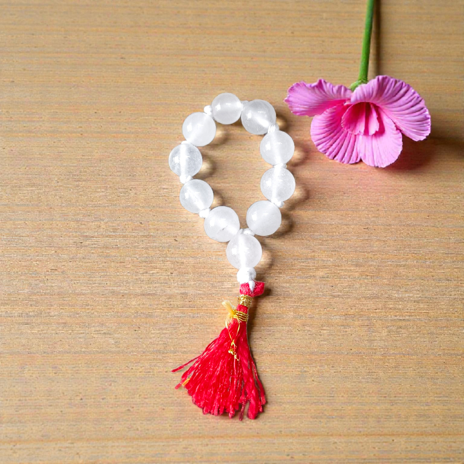 Natural Rock Crystal Finger Mala 9+1 beads, AAA-quality Sphatik 8mm lab-certified mala for meditation, energy healing, and positive vibrations