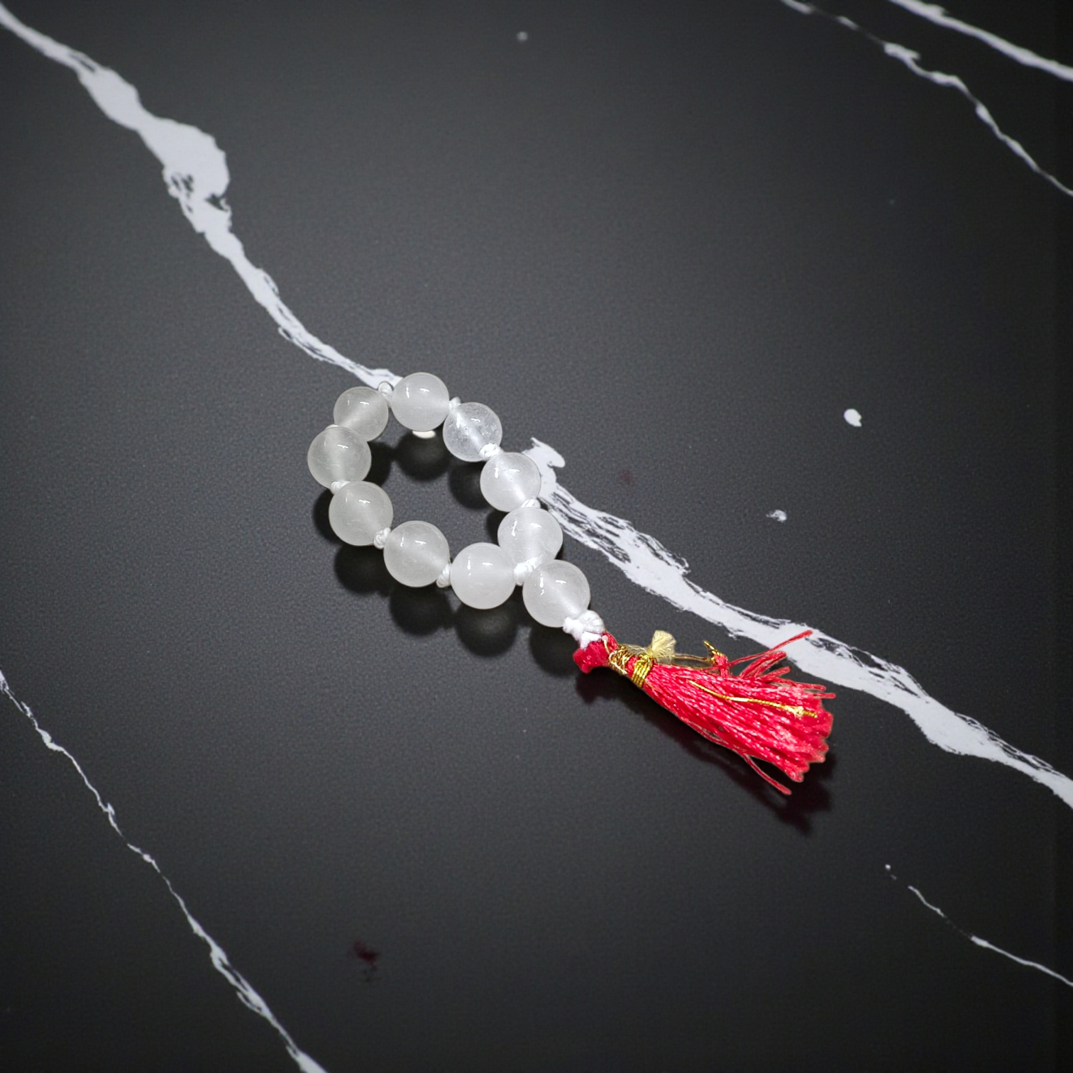 Natural Rock Crystal Finger Mala 9+1 beads, AAA-quality Sphatik 8mm lab-certified mala for meditation, energy healing, and positive vibrations