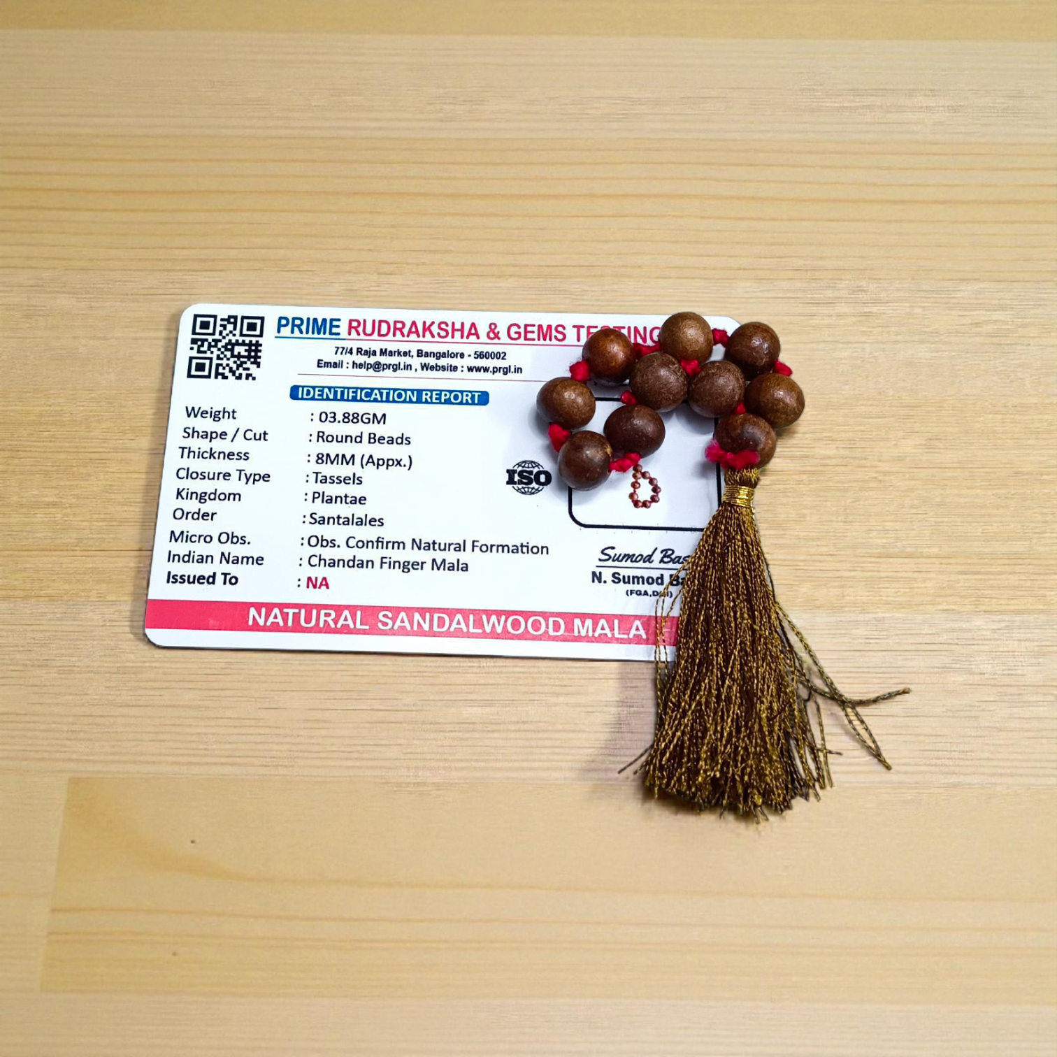 Natural Sandalwood (Chandan) Finger Mala 9+1 Beads, 8mm Size – Lab Certified Meditation and Energy Balancing Beads from Timeshopee