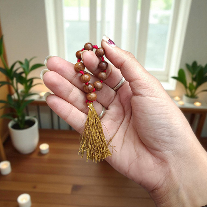 Natural Sandalwood (Chandan) Finger Mala 9+1 Beads, 8mm Size – Lab Certified Meditation and Energy Balancing Beads from Timeshopee