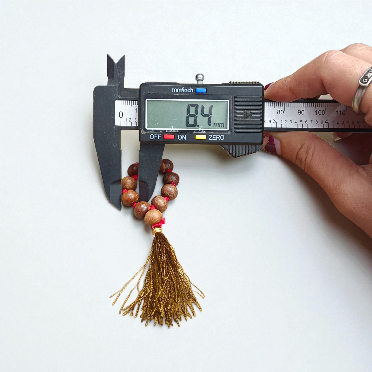 Natural Sandalwood (Chandan) Finger Mala 9+1 Beads, 8mm Size – Lab Certified Meditation and Energy Balancing Beads from Timeshopee