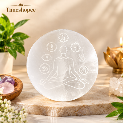 Natural Selenite 7 Chakra Meditation Plate | Lab Certified | Reiki & Crystal Charging – Timeshopee