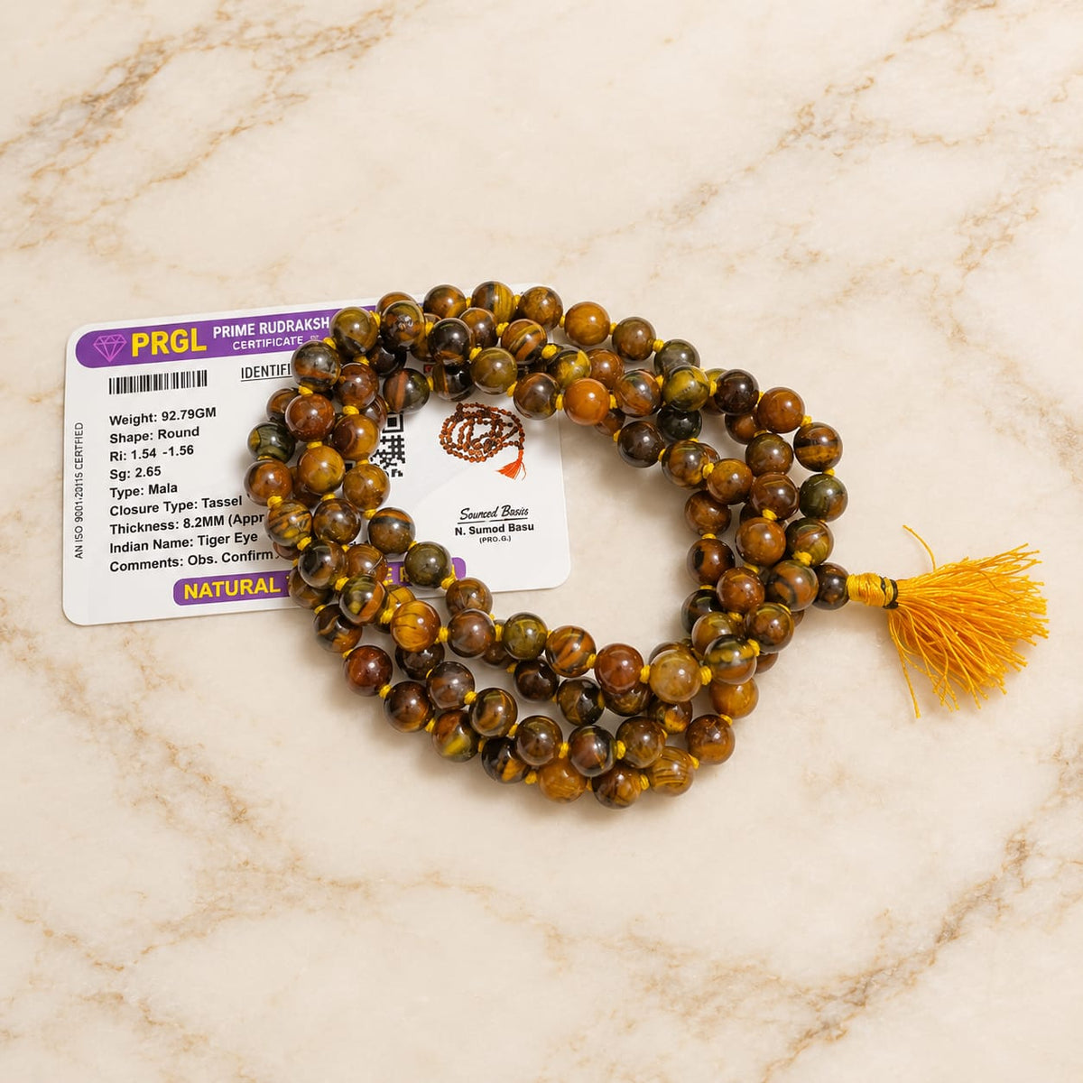 Natural Tiger Eye Mala and Bracelet Combo Lab Certified for Meditation Mantra Jaap Daily Wear