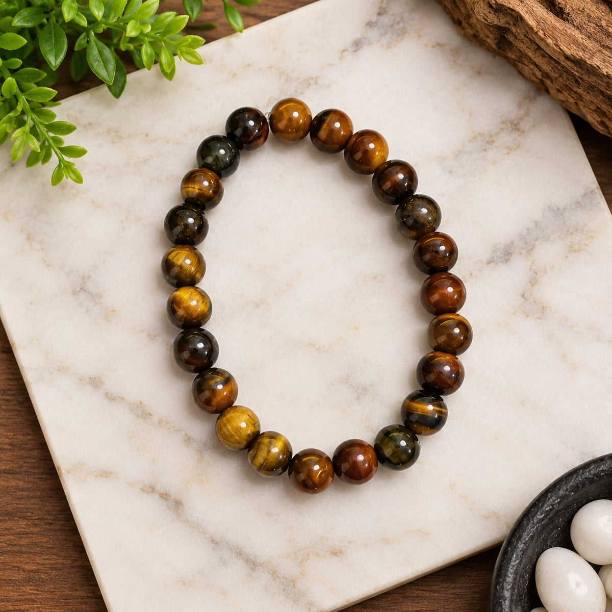 Natural Tiger Eye Mala and Bracelet Combo Lab Certified for Meditation Mantra Jaap Daily Wear