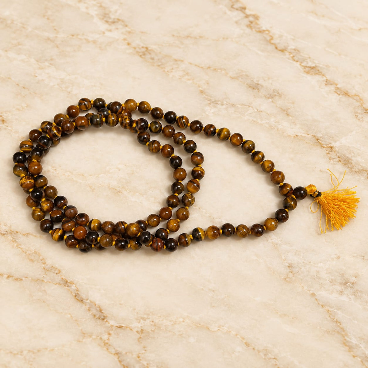Natural Tiger Eye Mala and Bracelet Combo Lab Certified for Meditation Mantra Jaap Daily Wear