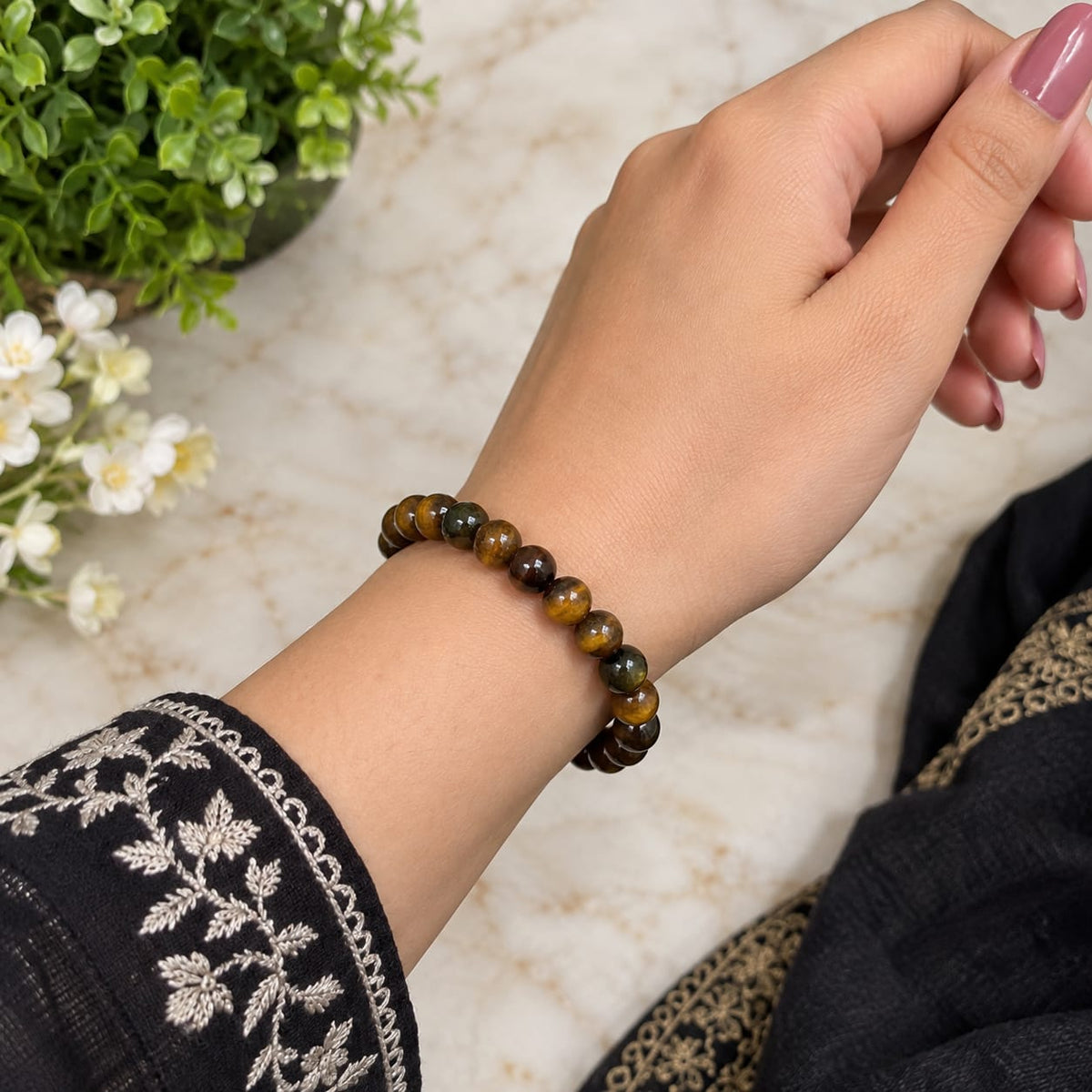 Natural Tiger Eye Mala and Bracelet Combo Lab Certified for Meditation Mantra Jaap Daily Wear