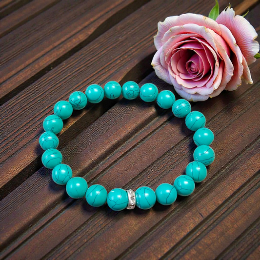 Natural Turquoise (Firoza) Bracelet with 8MM lab-certified beads, stretchable design for emotional balance and daily protection