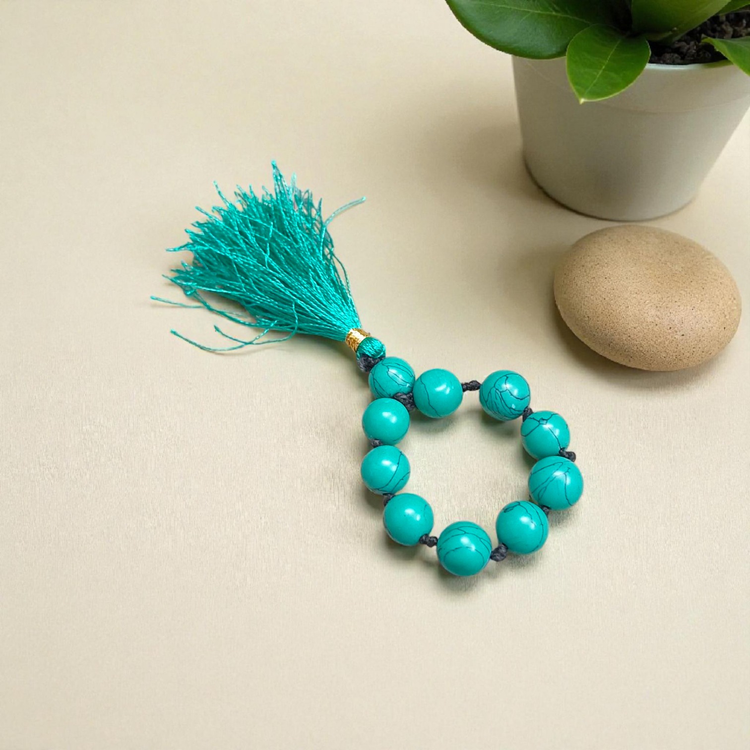 Natural Turquoise (Firoza) Finger Mala 9+1 Beads, 8mm Size – Lab Certified Meditation and Healing Beads from Timeshopee