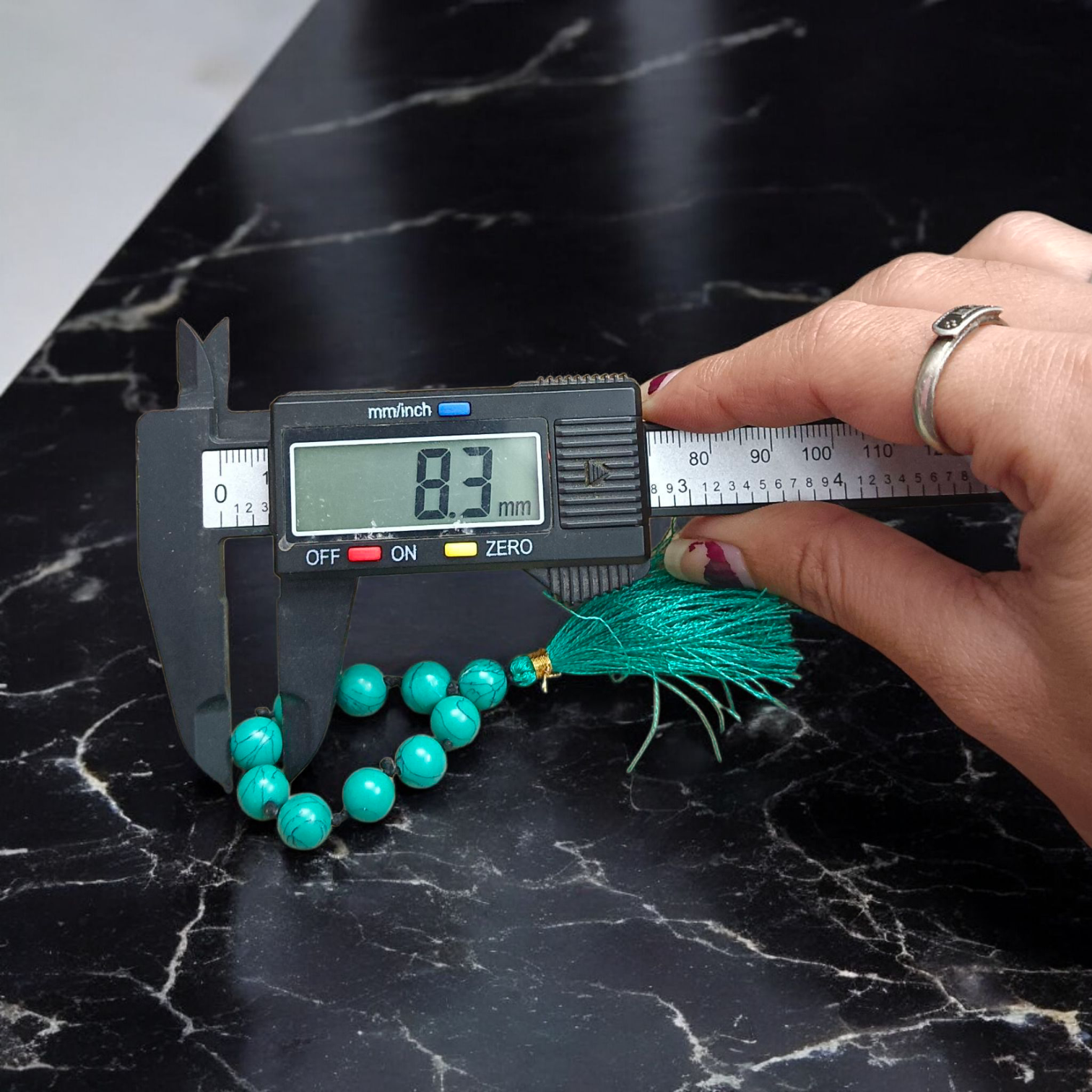 Natural Turquoise (Firoza) Finger Mala 9+1 Beads, 8mm Size – Lab Certified Meditation and Healing Beads from Timeshopee