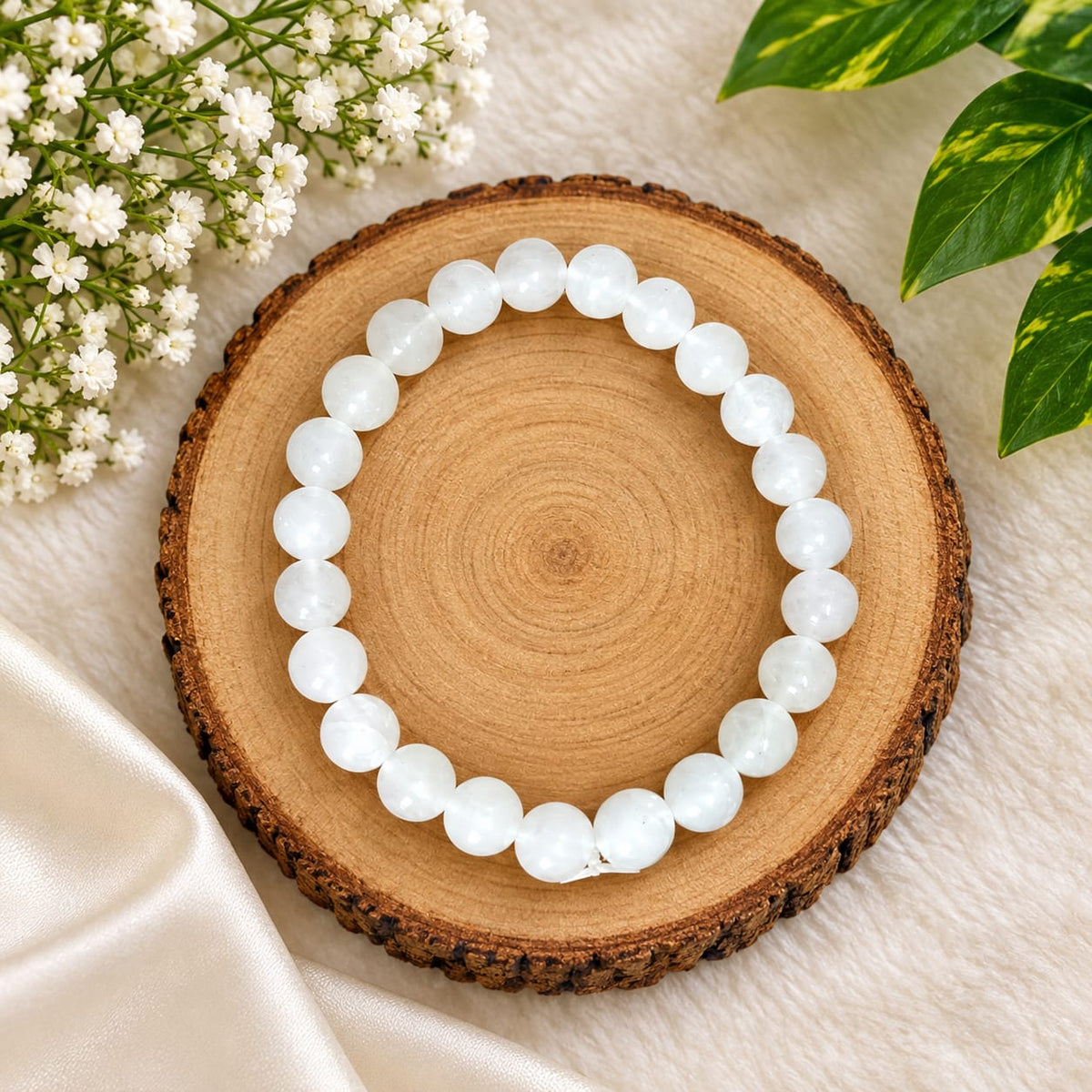 Natural White Agate Mala and Bracelet Combo Lab Certified White Hakik Beads for Meditation and Daily Wear