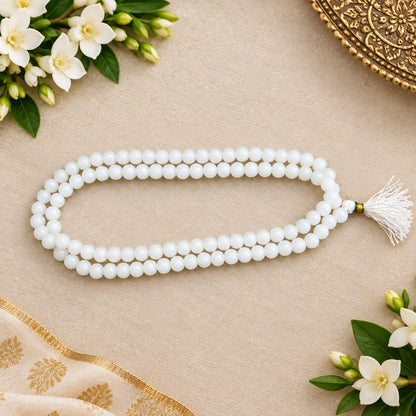 Natural White Agate Mala and Bracelet Combo Lab Certified White Hakik Beads for Meditation and Daily Wear