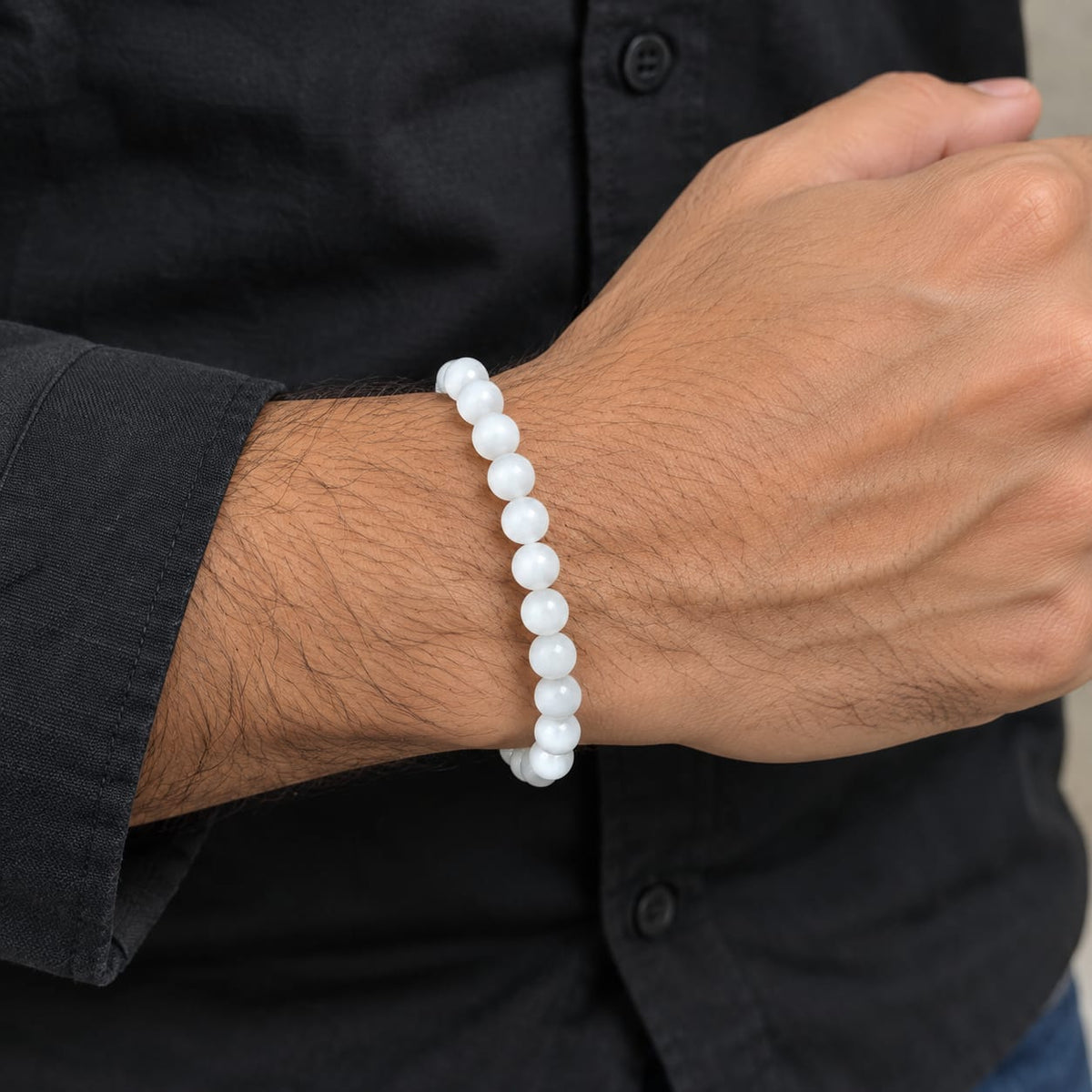 Natural White Agate Mala and Bracelet Combo Lab Certified White Hakik Beads for Meditation and Daily Wear