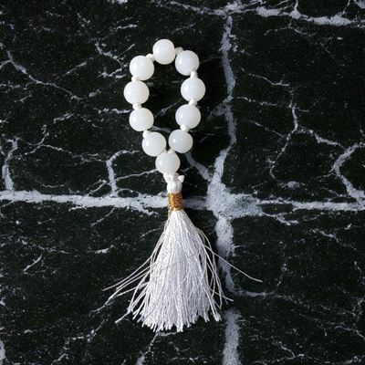 Natural White Agate Finger Mala 9+1 Beads  | Lab Certified | Meditation
