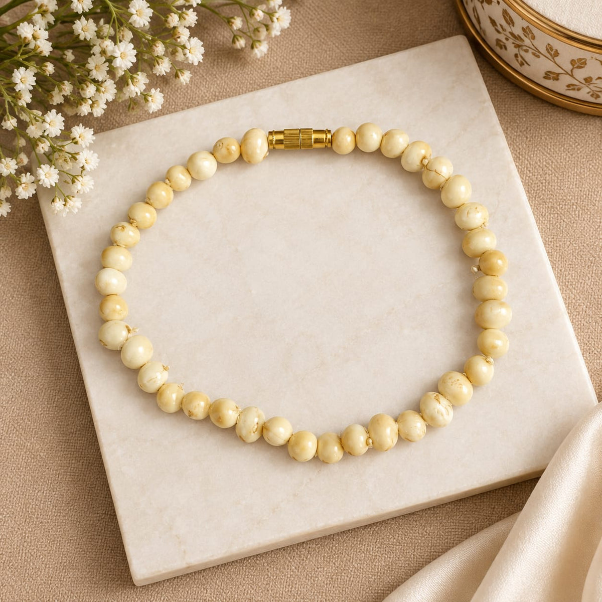 Natural White Gunja Mala and Bracelet Combo Lab Certified Spiritual Protection