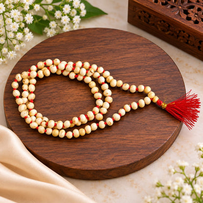Natural White Gunja Mala and Bracelet Combo Lab Certified Spiritual Protection