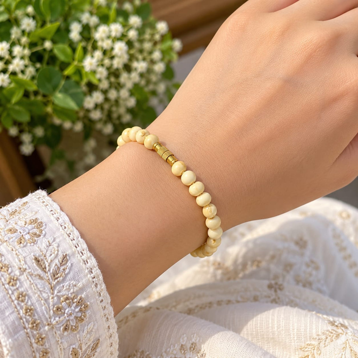 Natural White Gunja Mala and Bracelet Combo Lab Certified Spiritual Protection