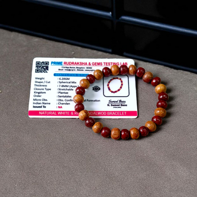 Natural White & Red Sandalwood Bracelet | Chandan Bracelet |  Stretchable Lab Certified
