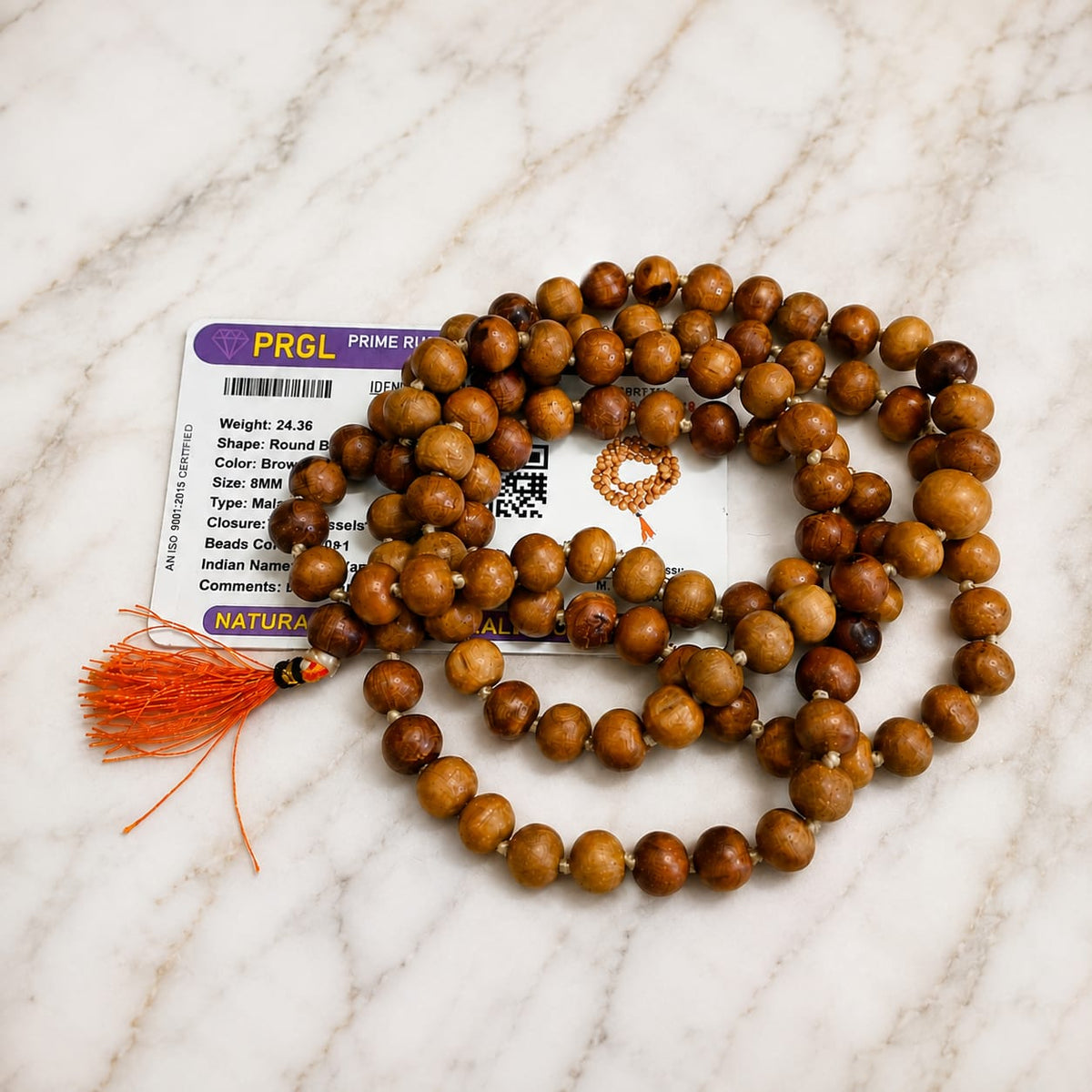 Natural White Sandalwood Mala and Bracelet Combo Lab Certified for Meditation, Chanting, Healing and Daily Wear