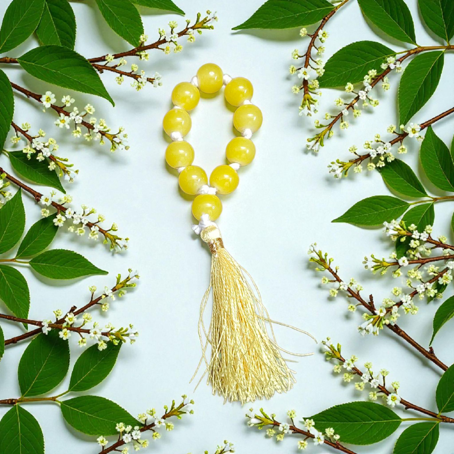 Natural Yellow Agate (Yellow Hakik) Finger Mala with 9+1 8mm beads, lab certified, ideal for meditation, chanting, and spiritual healing – handcrafted and genuine