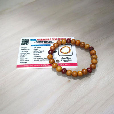 Natural White & Red Sandalwood Bracelet  | Stretchable & Lab Certified