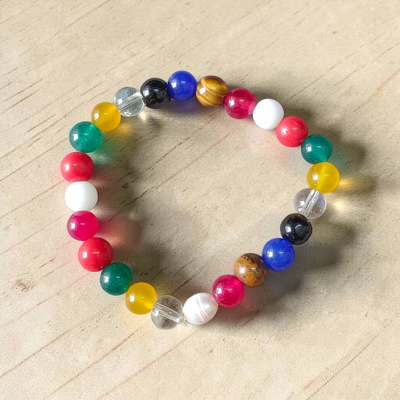 Navratan Bracelet 9-10mm Stretchable Lab Certified Divine Gemstone